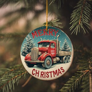 Vintage Style Christmas Truck Ceramic Ornament, Holiday Decor, Rustic Christmas, Handmade Gift, Farmhouse Ornament, Xmas Tree Decor