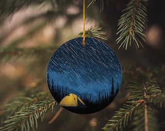 Ceramic Camping Ornament: Meteor Shower Starry Night Scene