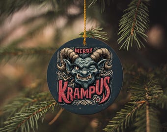 Merry Krampus Ceramic Ornament: Gothic Christmas Tree Decor