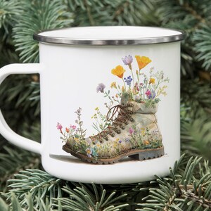 Wildflower Hiking Boot Enamel Camping Mug: Nature Lover Gift