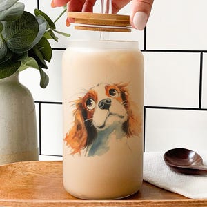 Cavalier King Charles Spaniel Glass Tumbler – Watercolor Impasto Dog Art Cup, Cute Cartoon Pet Lover Gift, 16oz Drinkware