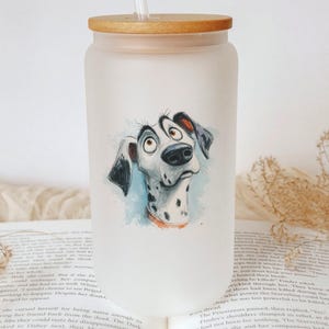 Cartoon Dalmatian Glass Tumbler – Watercolor Impasto Dog Art Cup, Hand-Painted Cute Puppy Drinkware Gift