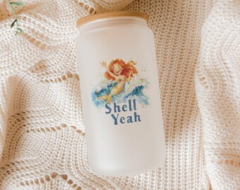 Mermaid Glass Tumbler with Bamboo Lid & Straw – Shell Yeah Ocean Cup