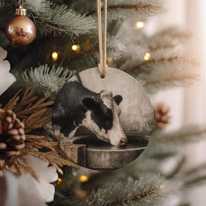 Black and White Cow Ceramic Ornament: Rustic Farmhouse Christmas Decor