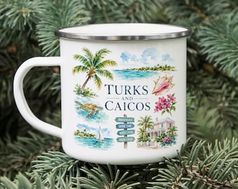 Turks and Caicos Tropical Enamel Mug, Island Beach Camping Souvenir Cup