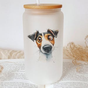 Jack Russell Terrier Glass Tumbler – Watercolor Cartoon Dog Art, Impasto Style Cup, Cute Pet Lover Gift, 16oz Drinkware