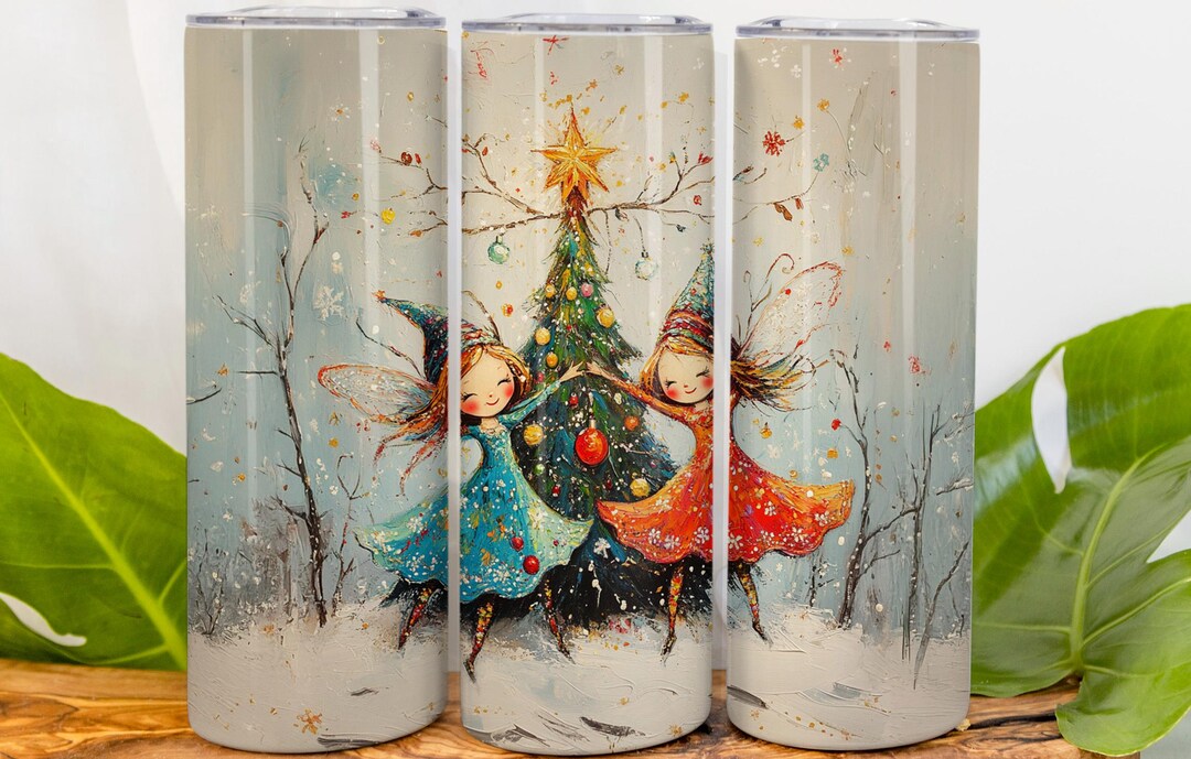 Happy Cute Whimsical Christmas Fairies Metal Tumbler, Holiday Gift ...