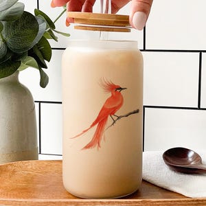 Vermilion Bird Glass Tumbler: Song Dynasty Art with Bamboo Lid