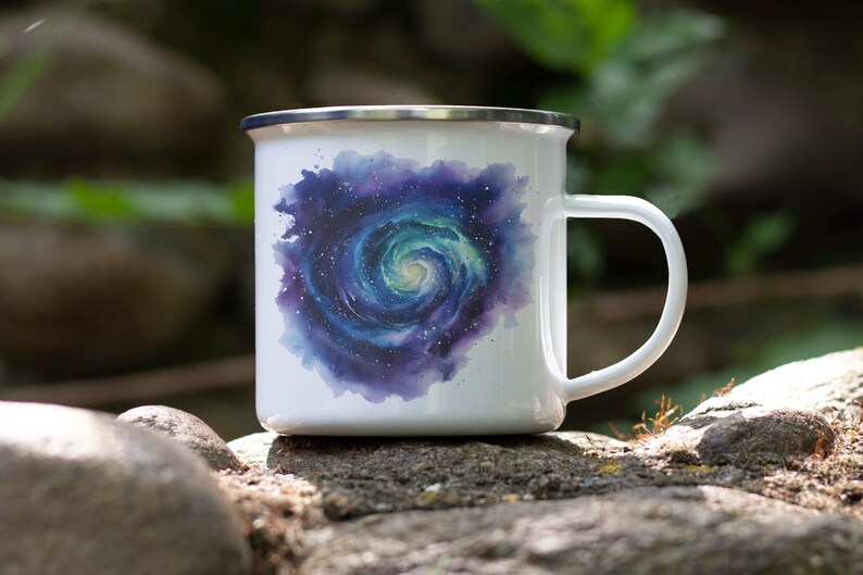 Watercolor Galaxy Tin Mug Ideal Camping Mug, Enamel Mug, Outdoor