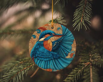 Vibrant Kingfisher Ceramic Ornament, Nature Bird Lover Holiday Decor