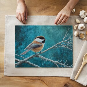 Chickadee Tempered Glass Cutting Board – Winter Bird Art Kitchen Decor