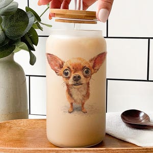 Cartoon Chihuahua Glass Tumbler – Watercolor Impasto Dog Art Cup, Cute Pet Lover Gift, Colorful Animal Drinkware