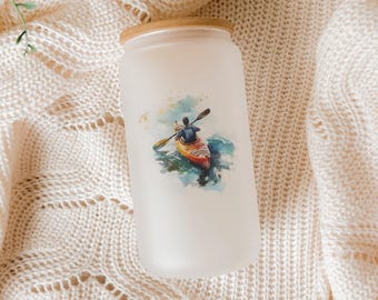 Kayaking Glass Tumbler: Ocean River Paddle Design - USA Made