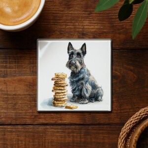 Scottish Terrier Cookie Guard Glass Coaster – Dog Lover Gift, Cute Scottie Pup Home Decor, Funny Drink Coaster