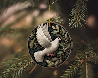 Dove Ornament: Ceramic Peace Symbol, Christmas Tree Hanging Gift
