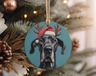Great Dane Christmas Ornament – Ceramic Dog Santa Hat Keepsake