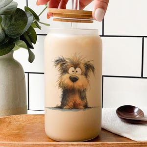 Yorkshire Terrier Glass Tumbler – Watercolor Cartoon Dog Art, Impasto Style, Cute Yorkie Gift, Pet Lover Drinkware