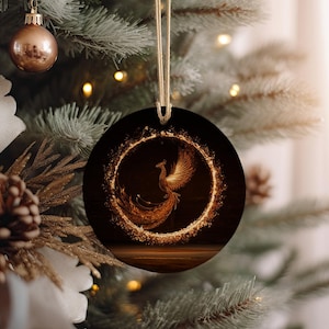 Phoenix Fire Dance Ceramic Ornament: Mythical Bird Holiday Decor