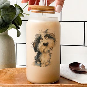 Havanese Dog Glass Tumbler – Watercolor Cartoon Art, Impasto Style, Cute Pet Lover Gift, Colorful Drinkware Cup
