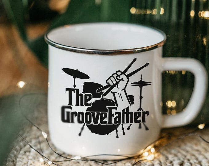 Drummer Gift: "The GrooveFather" Enamel Camping Mug