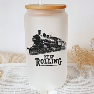 Vintage Train Tumbler: Retro Locomotive Glass Drinkware, Gift for Train Lovers
