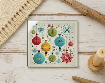 Mid-Century Glass Coaster, Atomic Snowflake Retro Design (4x4 inches)