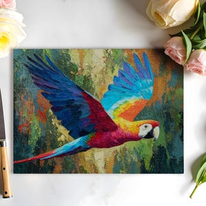 Macaw Cutting Board: Tropical Bird Tempered Glass Kitchen Decor