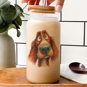 Irish Setter Glass Tumbler – Watercolor Cartoon Dog Art, Impasto Style Painting, Pet Lover Gift, Handcrafted Drinkware