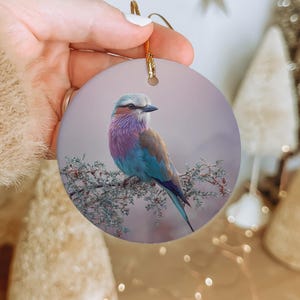Lilac-Breasted Roller Ceramic Ornament: African Bird Christmas Decor