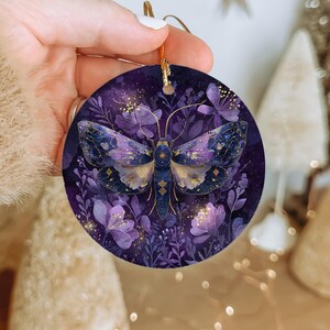 Celestial Moth Ceramic Ornament, Star Wings, Mystical Dark Fantasy Decor