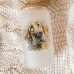 Golden Retriever Glass Tumbler – Watercolor Cartoon Dog Cup, Impasto Art Style, Cute Pet Lover Gift, Hand-Painted Style Drinkware