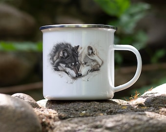 Wolf Enamel Camping Mug: Wildlife Nature Gift