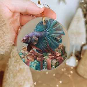 Betta Fish Christmas Ornament: Ceramic Holiday Decor for Fish Lovers