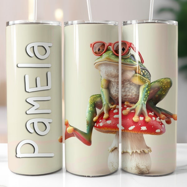 Frog on Toadstool Personalized Tumbler - Nerdy Frog, Whimsical Art, Mushroom Seat, Geek Chic, Fantasy Creature