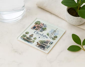 Charleston SC Landmark Glass Coaster, Coastal City Souvenir Home Décor