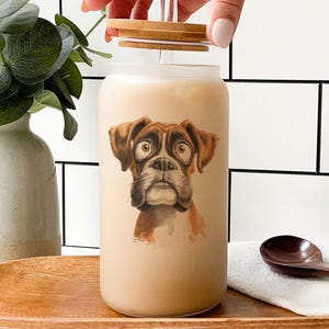 Boxer Dog Glass Tumbler – Watercolor Cartoon Art, Impasto Style, Colorful Pet Lover Gift, Funny Dog Drinkware Cup