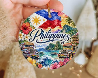 Philippine Paradise Ceramic Ornament, Tropical Island Beach Scene Souvenir Ornament, Philippines Travel Keepsake Decoration