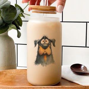 Cartoon Rottweiler Glass Tumbler – Watercolor Impasto Dog Art Cup, Hand-Painted Style, Cute Pet Lover Gift Idea