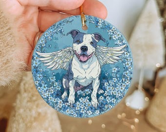 Pit Bull Terrier Angel Ornament: Ceramic Pet Memorial Keepsake