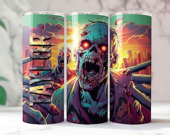 Zombie Apocalypse, Horror Lover Gift, Colorful Design, Personalized Metal Tumbler,