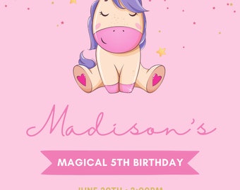 Unicorn Birthday Party Invitation for Children with Animation and Unicorn Themed Background Audio, Digital Download Children Invitation