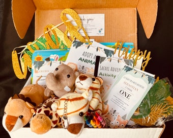 Wild One Theme Children Birthday Party Box with Invitations, Activities, Party Favors, Birthday Banner, Cake Toppers & More