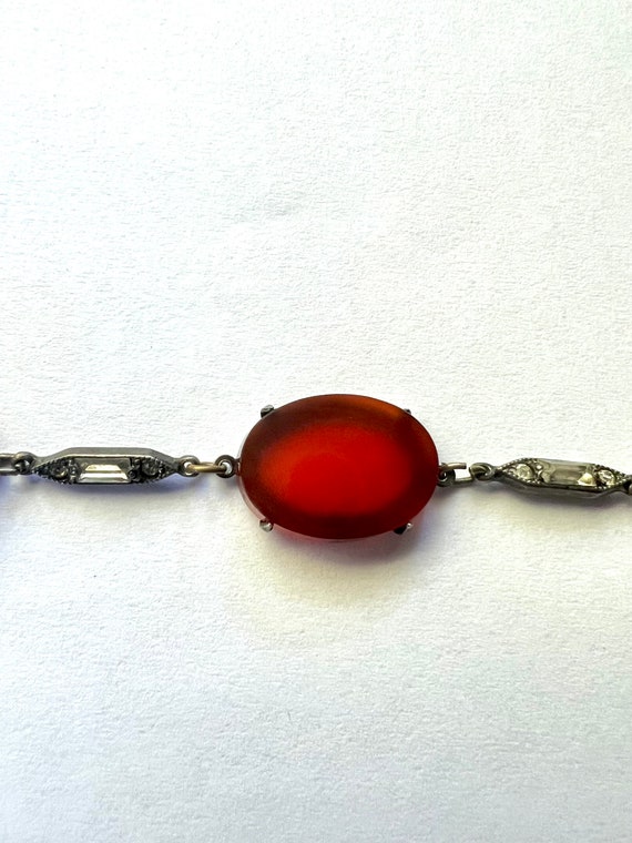 Art Deco Carnelian Sterling Silver Bracelet