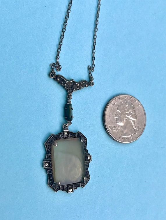 Antique Art Deco Chalcedony Sterling Marcasite Ne… - image 8