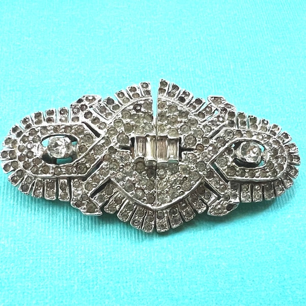 Art Deco Polcini Duette Rhinestone Brooch and Dress Clips