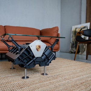 Engine Block Coffee Table | Handmade Glass Coffee Table | Industrial Automotive Furniture | One-of-a-Kind Luxury Decor