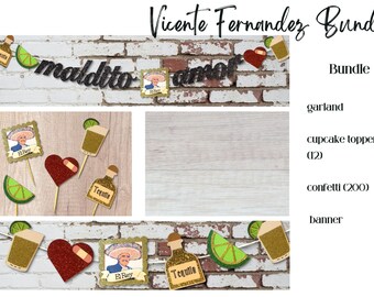 Vicente Fernandez Party Decor Bundle: Cupcake Toppers, Confetti, Garland, Banner