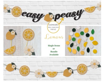 Lemon Party Decor Bundle: Cupcake Toppers, Confetti, Garland, Banner