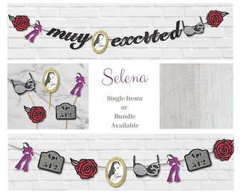 Selena Party Decor Bundle: Cupcake Toppers, Garland, Banner