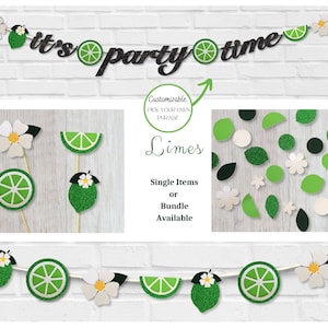 Limes Party Decor -Lime cupcake toppers 12 Lime Pucker confetti 200 - Summer Citrus Garland -Its Party Lime -Green Lime bundle